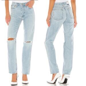 RE/DONE Originals High Rise Loose Fit Distressed Straight Jeans Blue Women's 26